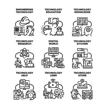 Technology Research Set Icons Vector Illustrations Stock Illustration