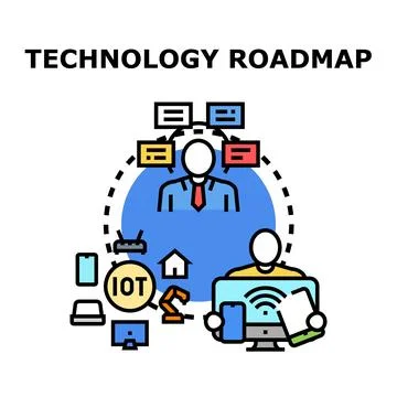 Technology roadmap planning developing digital solutions strategy Stock Illustration