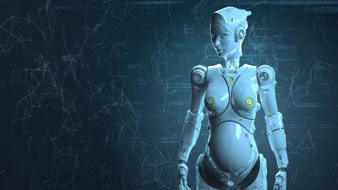 Technology robot sci fi robots robot face woman Artificial Intelligence Video stock 105523085