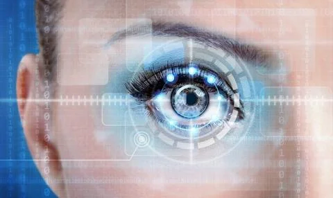 Technology scan female eye for security or identification Illustrazione stock