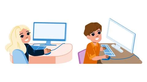 Technology school computer lab kid vector Stock Illustration