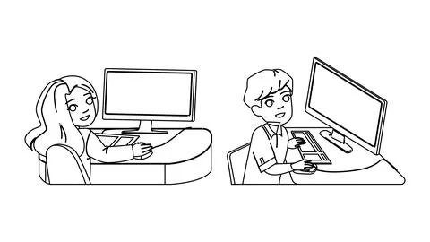 Technology school computer lab kid vector Stock Illustration