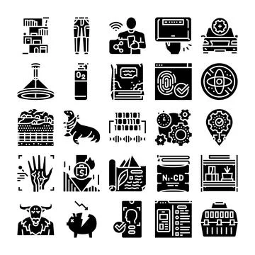 Technology, science, and industry glyph icons collection Stock Illustration