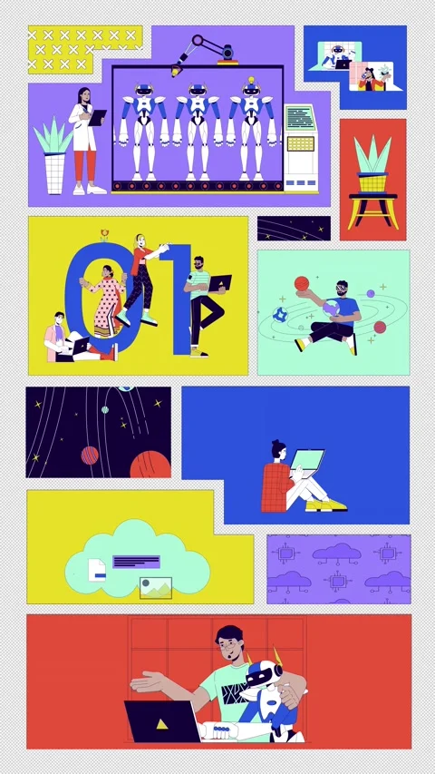 Technology science and virtual workspace animated bento grid layout Stock Footage 321011588