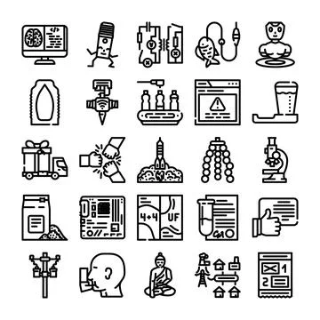 Technology science industry development icon set 스톡 일러스트