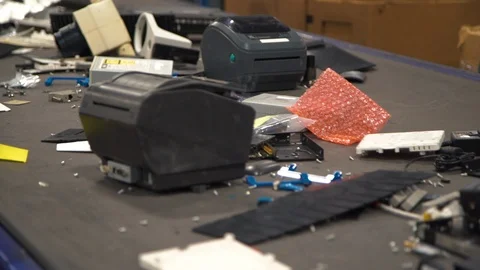 Technology Scrap On A Conveyor Belt Being Sorted Stock Footage 116644625
