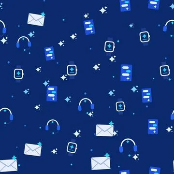 Technology seamless pattern with headset, smartwatch, envelope, chat message and Stock Illustration