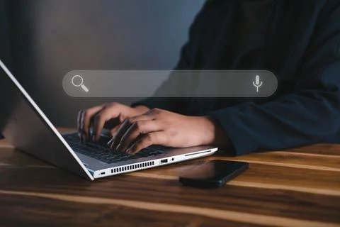 Technology Search Engine for Optimization Data Analysis Searching. Woman's Ha Stock Photos