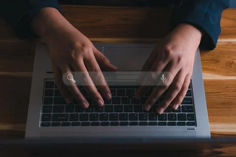 Technology Search Engine for Optimization Data Analysis Searching. Woman's Ha Stock Photos