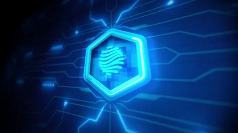 Technology secure fingerprint background. Digital security light speed program Stock Footage 255719954