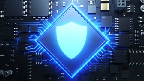 Technology security and manufacturing. Shield chip on the lid of the CPU . dy Stock-Footage 224017923