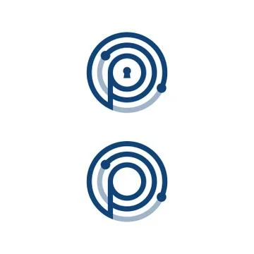 Technology security cloud vector app with letter P on the middle Stock Illustration