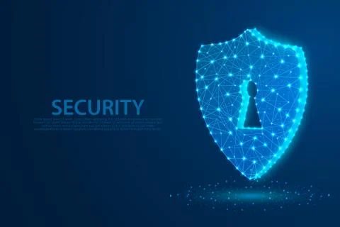Technology security icon with blue background, A keyhole icon composed of pol Stock Illustration