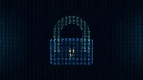 Technology security with padlock concept. Data protected by digital pad lock, 库存插图