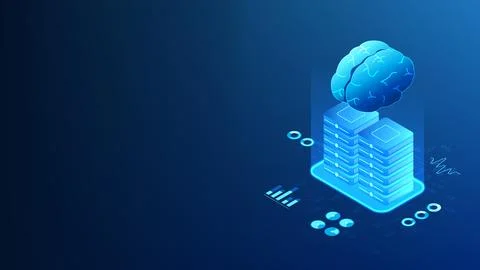 Technology Server Background with Artificial Intelligence Brain on Top, AI .. イラスト素材