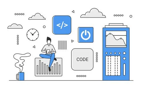 Technology server code programming Stock Illustration
