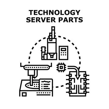 Technology server parts assembling process automation concept Illustrazione stock