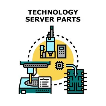 Technology server parts assembling process automation concept Stockillustratie