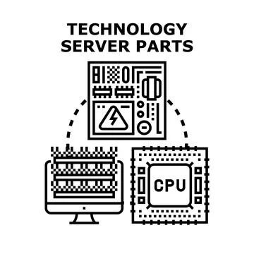 Technology server parts concept with hardware components Illustrazione stock
