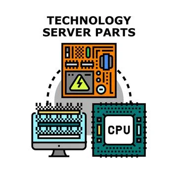 Technology server parts concept with hardware components Stock Illustration