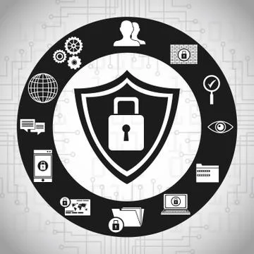 Technology shield protection network system Illustrazione stock