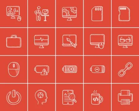 Technology sketch icon set 스톡 일러스트