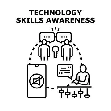 Technology skills awareness developing digital communication competencies Stock Illustration