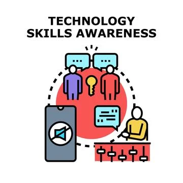 Technology skills awareness developing digital communication competencies Stock Illustration