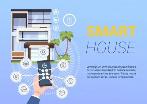 Technology Smart Home Control And Administration System With Hands Holding Stock Illustration