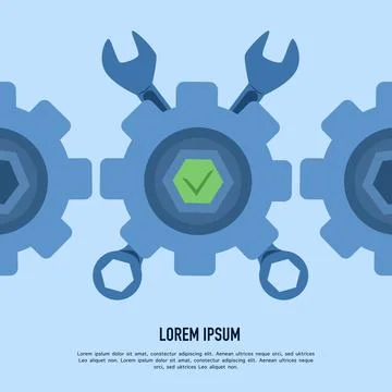 Technology solution concept, cogwheel and tick mark, Integration concept. Stock Illustration