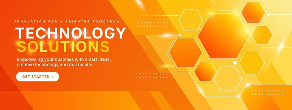 Technology solutions banner with hexagons, digital connections, glowing lin.. Ilustração Stock