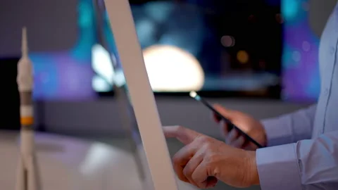 Technology Space concept. Hand of engineer man scientist researcher using Stock Footage 170475897