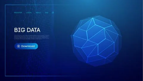 Technology sphere 3d. Blue big data background. Wireframe mesh protect globe. Stock Illustration