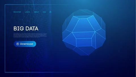 Technology sphere 3d. Blue big data background. Wireframe mesh protect globe. Stock Illustration