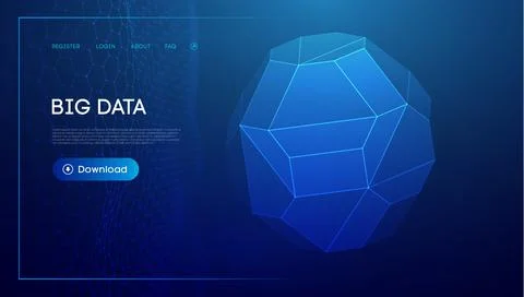 Technology sphere 3d. Blue big data background. Wireframe mesh protect globe. Stock Illustration
