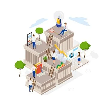 Technology Startup Company Isometric Composition Background Concept With Pe.. Stock Illustration