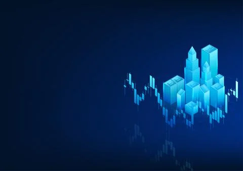 Technology stock chart background, The city in the background, shows the gr.. 스톡 일러스트