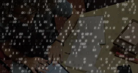 Technology student tapping tablet annotating notebook for visualizing data Stock Footage 312898516