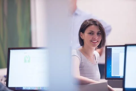 Technology students group in computer lab school  classroom Foto stock