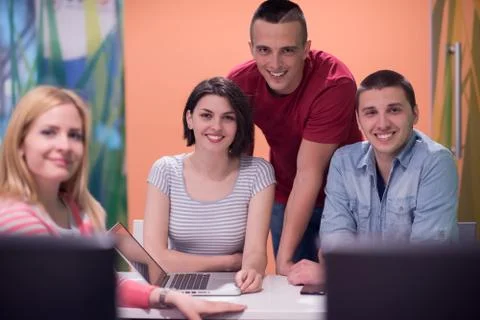 Technology students group in computer lab school  classroom Foto stock