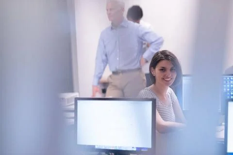 Technology students group in computer lab school classroom technology stud... Stock Photos