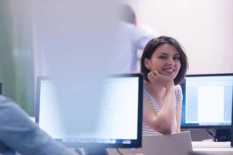 Technology students group in computer lab school classroom technology stud... 写真素材