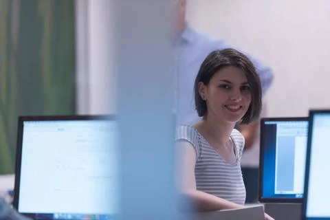 Technology students group working in computer lab school classroom technol... Foto stock