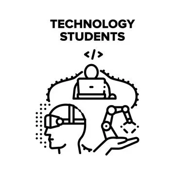 Technology Students For Study Vector Black Illustration Illustrazione stock