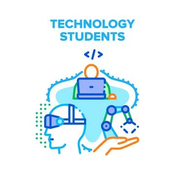 Technology Students For Study Vector Concept Color Illustrazione stock