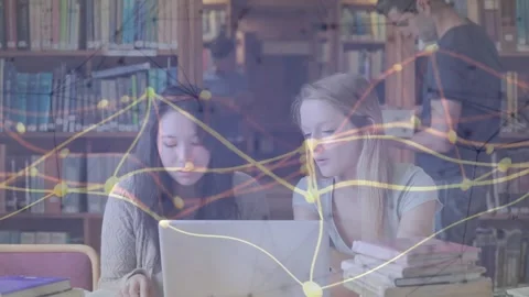 Technology study partners glancing laptop screen and pointing nodes while Stock Footage 320089815