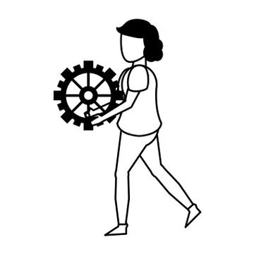 Technology support and maintenance cartoon in black and white 스톡 일러스트