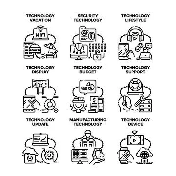 Technology Support Set Icons Vector Illustrations Illustrazione stock