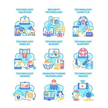 Technology Support Set Icons Vector Illustrations 스톡 일러스트