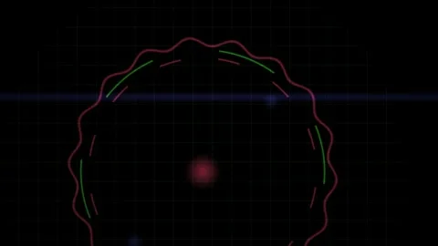 Technology Symbol of Abstract Circle with Green and Red Lines on Dark Grid .. Stock Footage 343770391